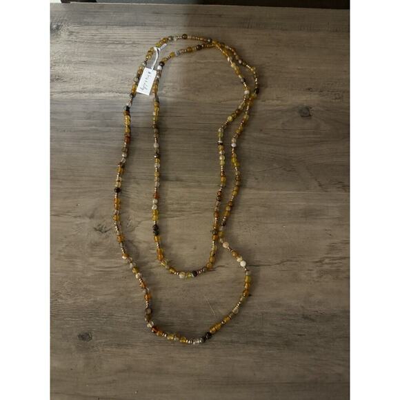 IRIS & LILY Golden Yellow Agate Hand Knotted Beaded Long Necklace 30” - Picture 1 of 6